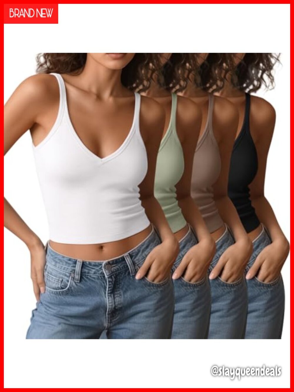 4 Pack V Neck Spaghetti Strap Crop Tank Tops Cotton Cami for Women
